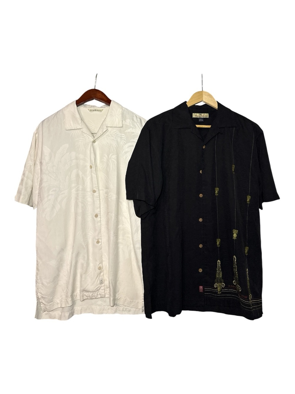 Tommy Bahama LOT OF 2 Hawaiian Floral Camp SILK Shirts Small Coconut Black